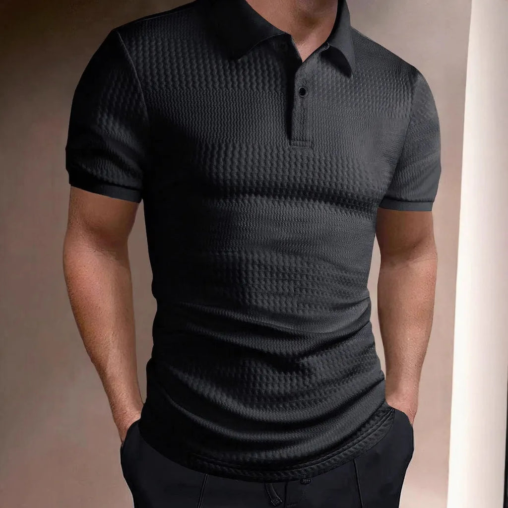 Men's striped polo shirt with short sleeves in loose fit design