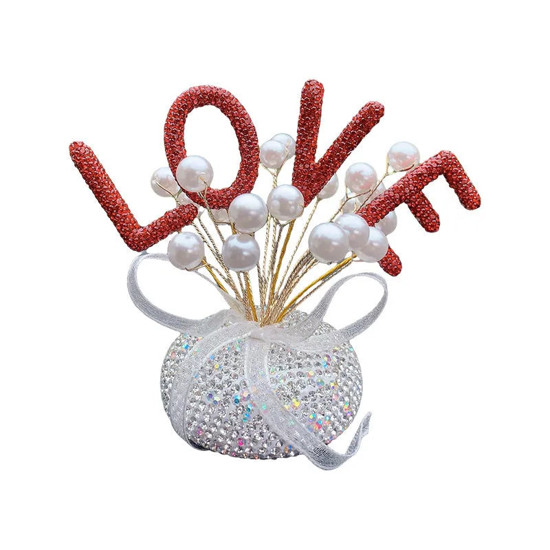 Clay star-shaped car centre console ornament with diamond and pearl decoration in various colour themes.