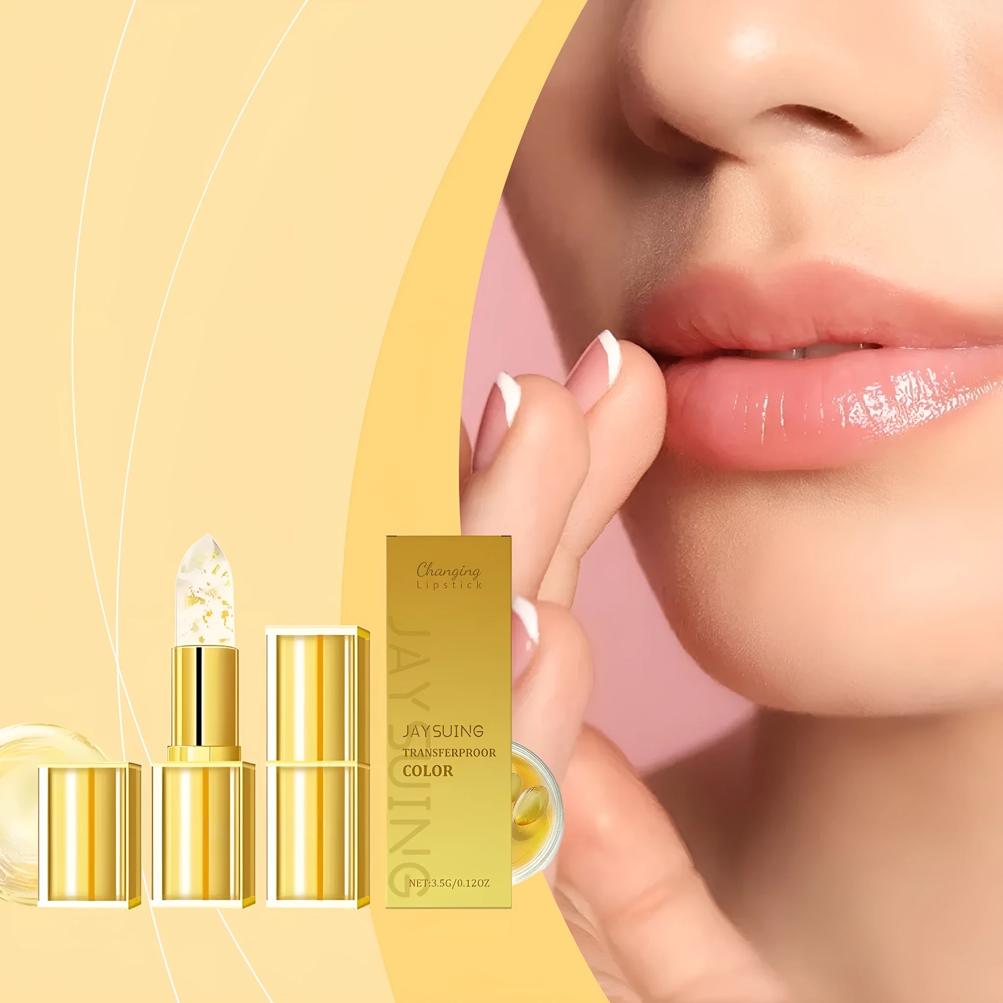 Compact gold foil nourishing lipstick in a square case, showing the bullet with subtle colour.