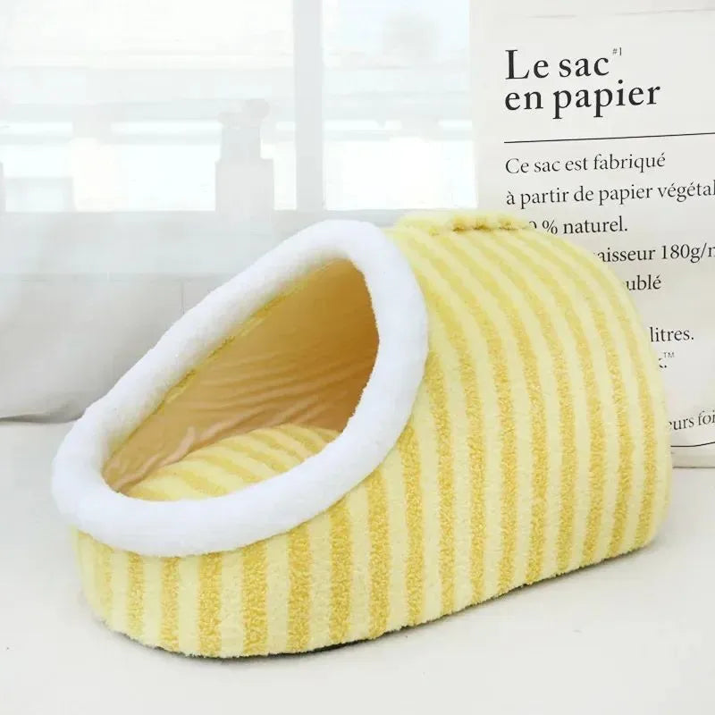 Striped thickened 3D pet bed with hole drilling design and removable sponge in blue, green, pink or yellow