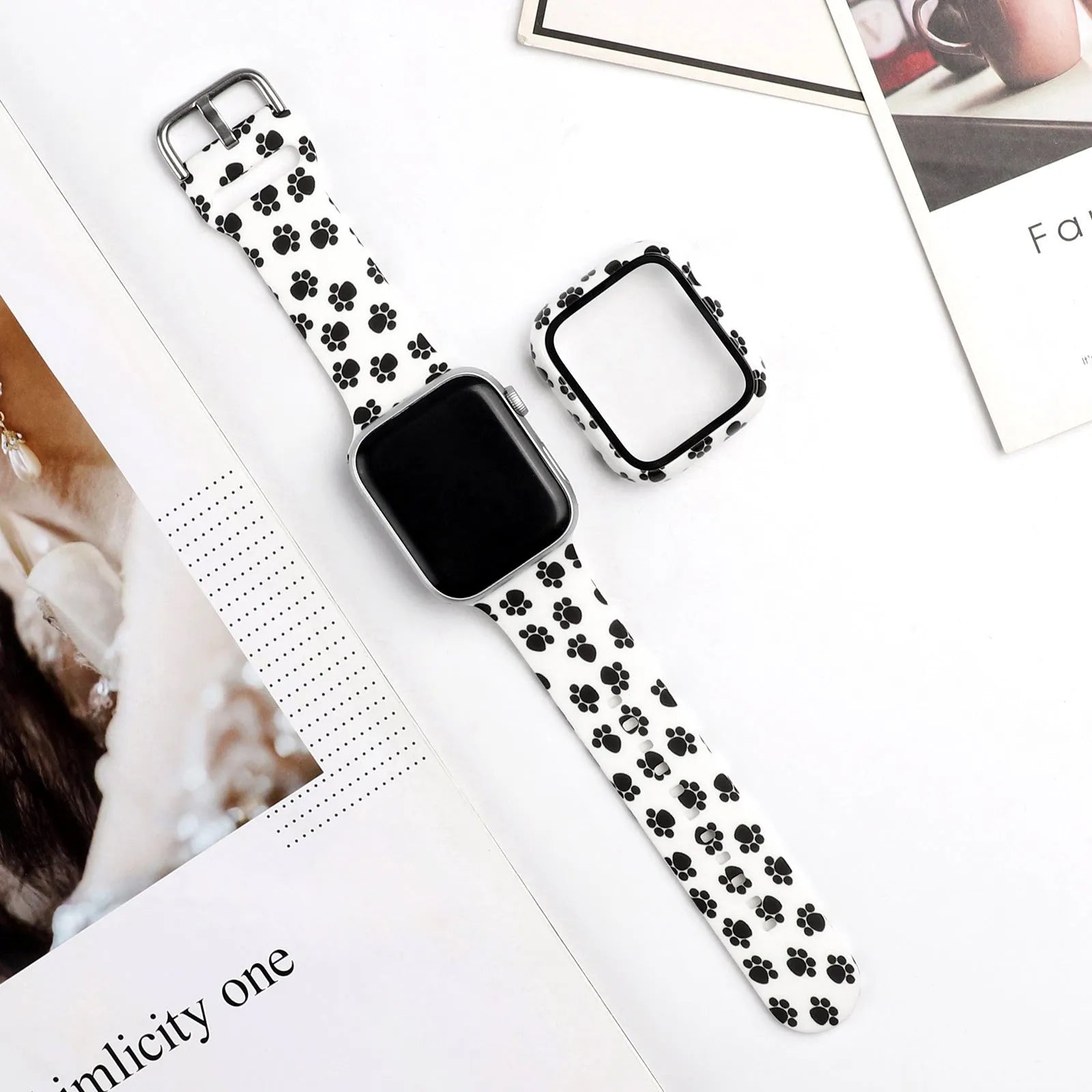 Printed silicone replacement strap for Apple Watch showing multiple fashion designs