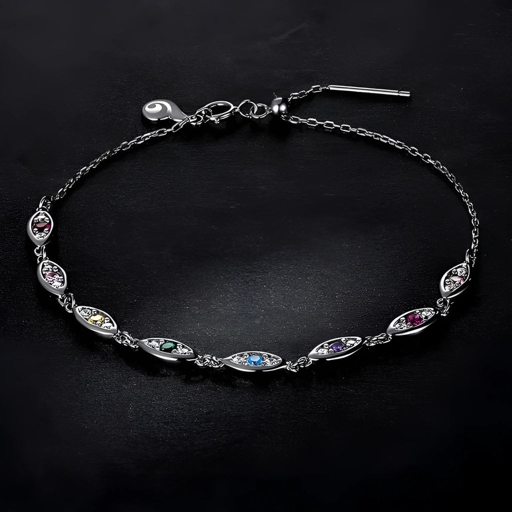 Silver devil's eye bracelet for women with colourful electroplated eye charm in cold wind style