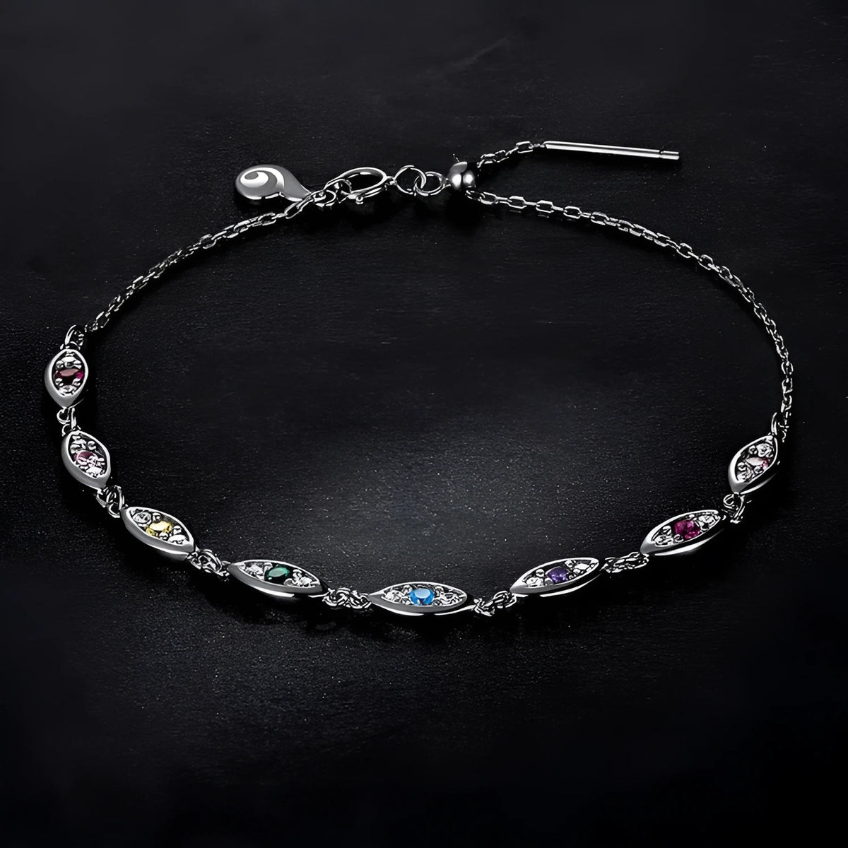 Silver devil's eye bracelet for women with colourful electroplated eye charm in cold wind style