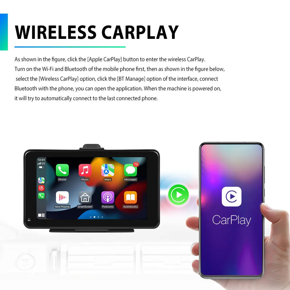7-inch HD wired screen player with 1024 x 600 resolution, universal supports, and cigarette lighter plug for car installation