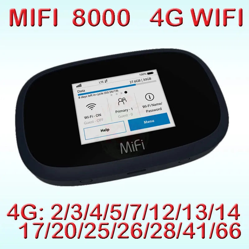 Black portable 4G wireless router showing compact 10cm by 20cm dimensions with dual-core processor for 150Mbps speeds