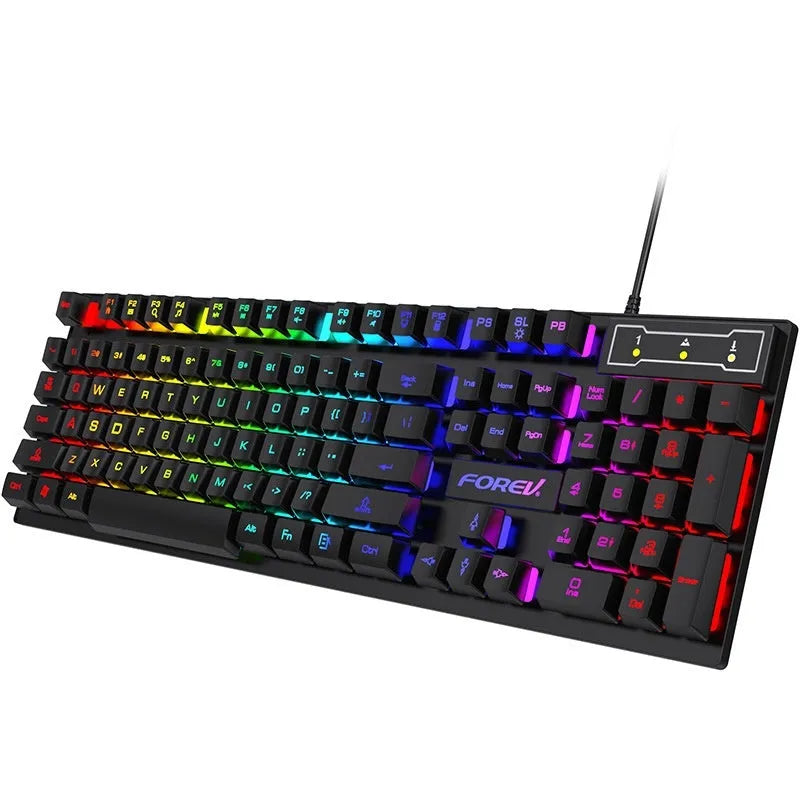 Wired keyboard, ABS, 440x130x30mm, with luminous character and six-colour backlight option for desktop and notebook.