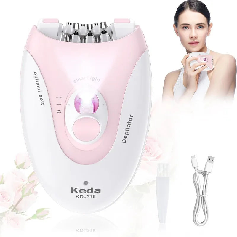 Portable USB electric hair removal device in KEDA-216 colour with brush and charger