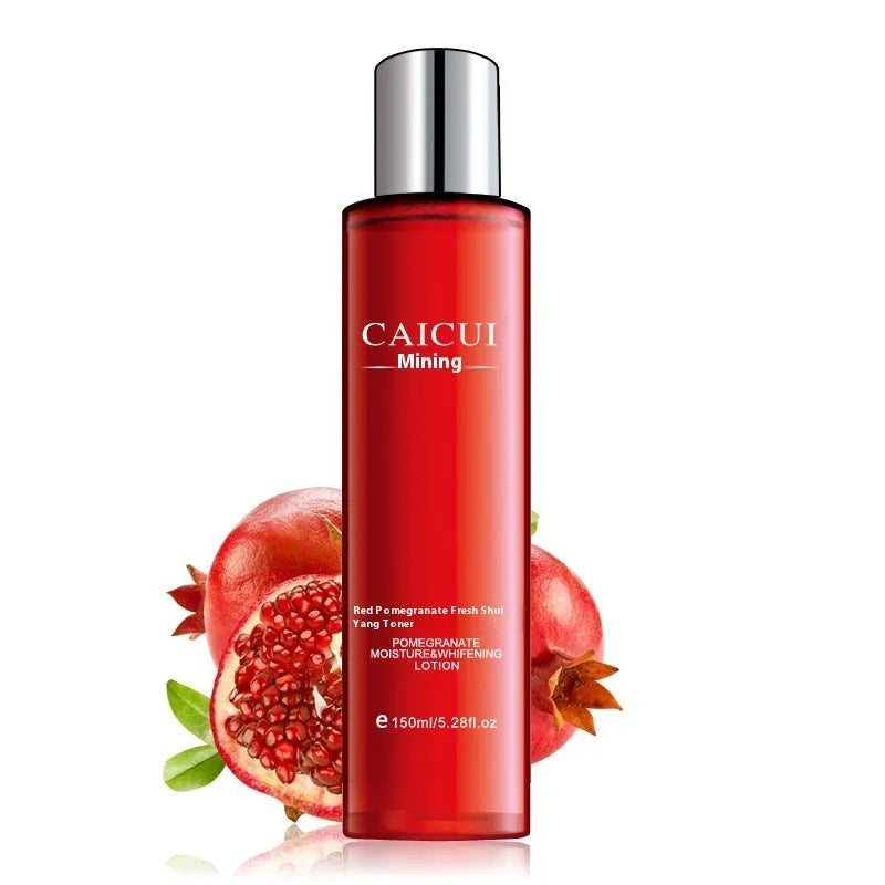 Pomegranate skin care set with 120ml face wash, 150ml toner, 100ml lotion, and 50ml facial cream in red packaging