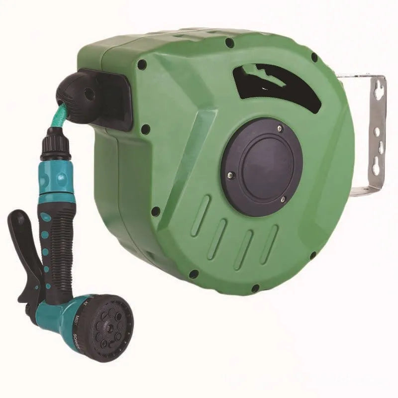 Qiya automatic retractable hose reel with 10m PVC pipe in 30.5x16.5x28.5cm compact unit