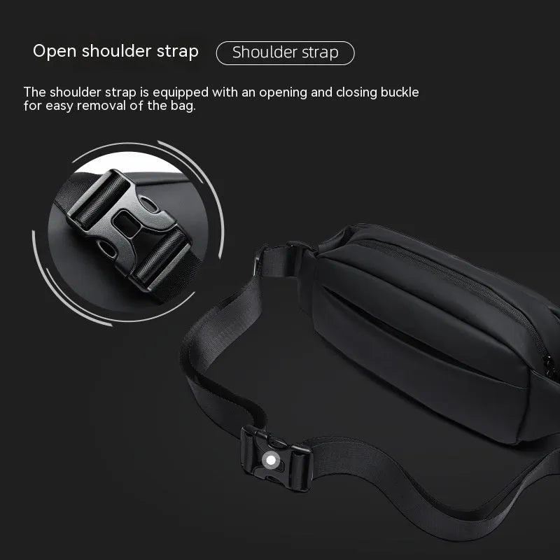 Black men's messenger bag with cross-body strap, Oxford cloth exterior, and street-trend design