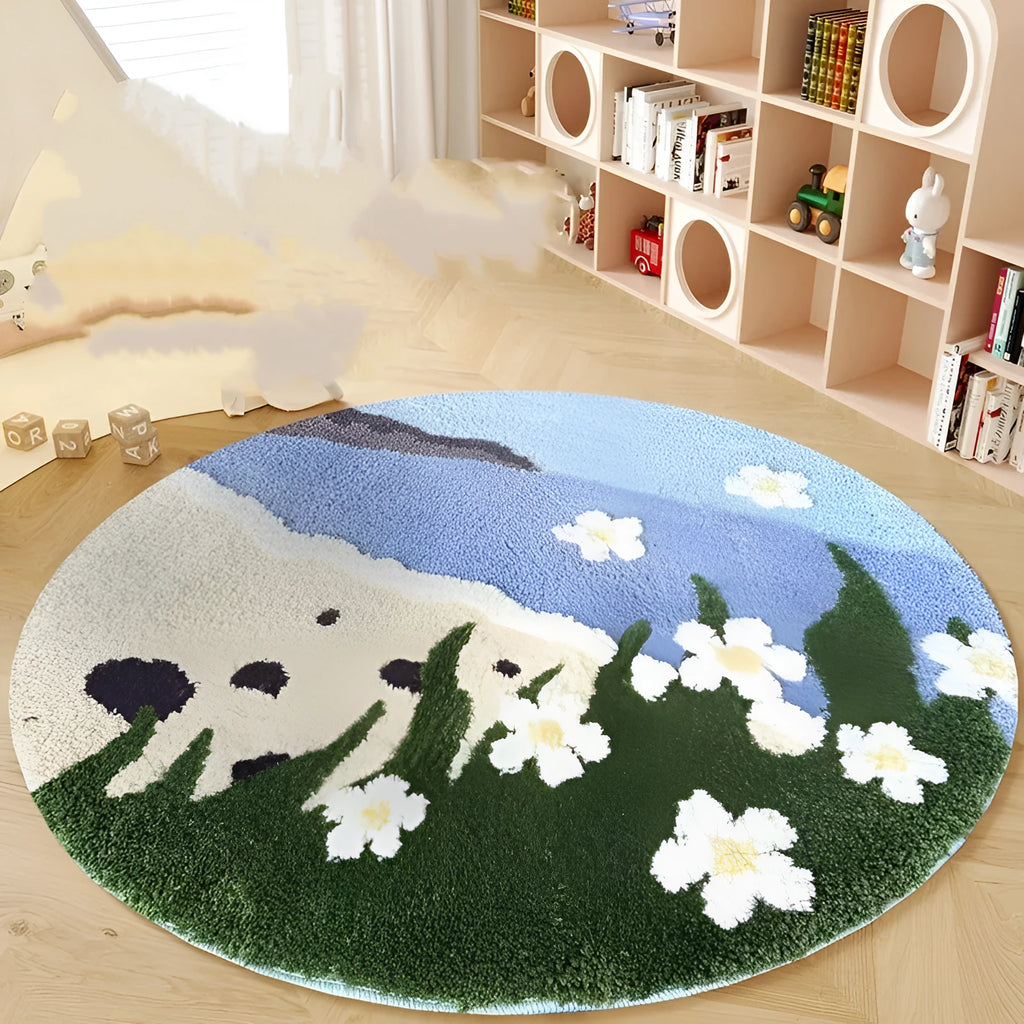 Hailang round blue snow mountain cartoon carpet for children's bedroom