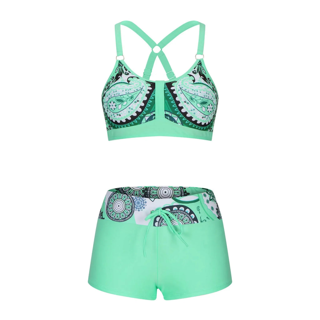 Women's floral print split bikini swimsuit in various colours with polyester construction
