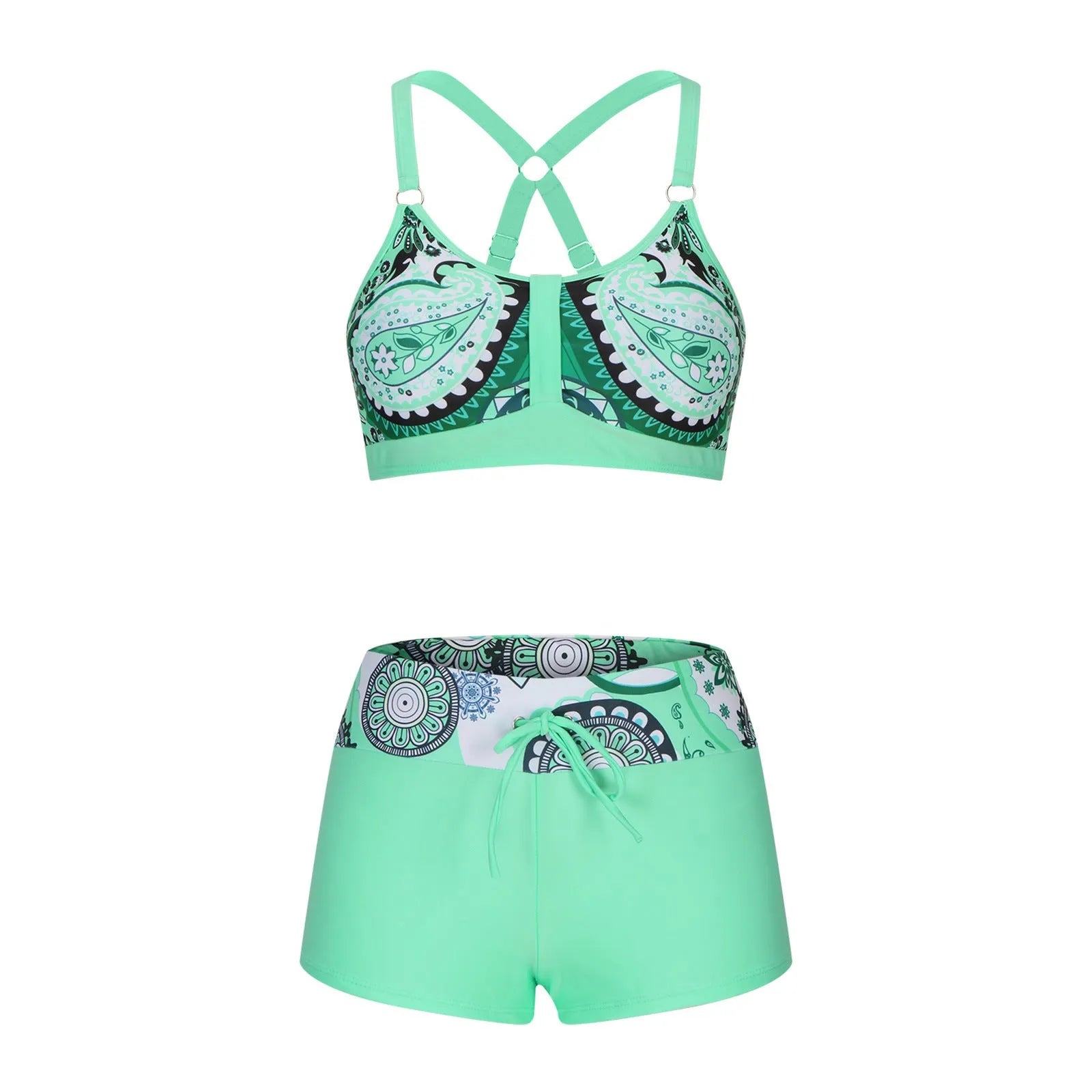 Women's floral print split bikini swimsuit in various colours with polyester construction