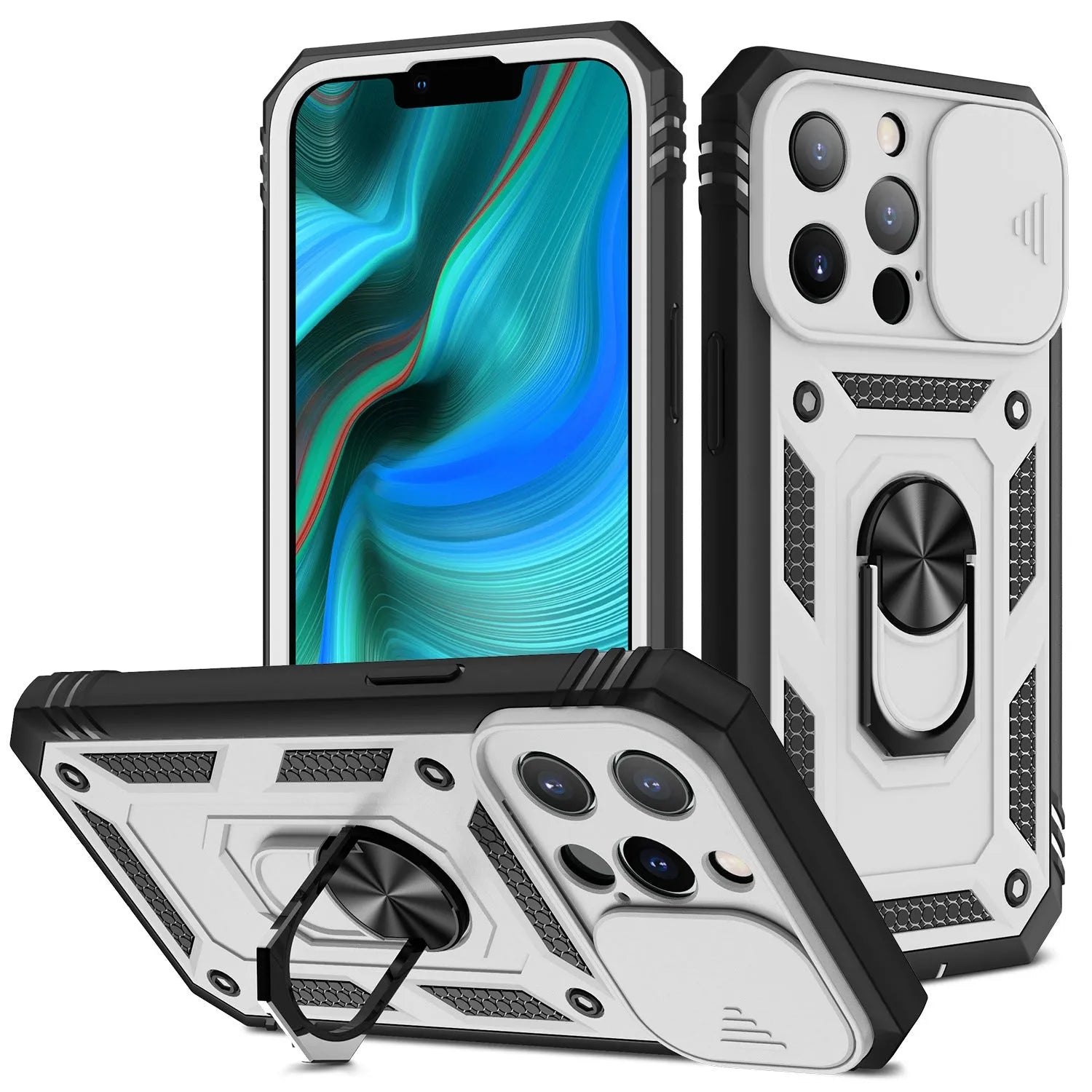Magnetic mobile phone case with sliding window bracket for Apple iPhone in sapphire blue colour