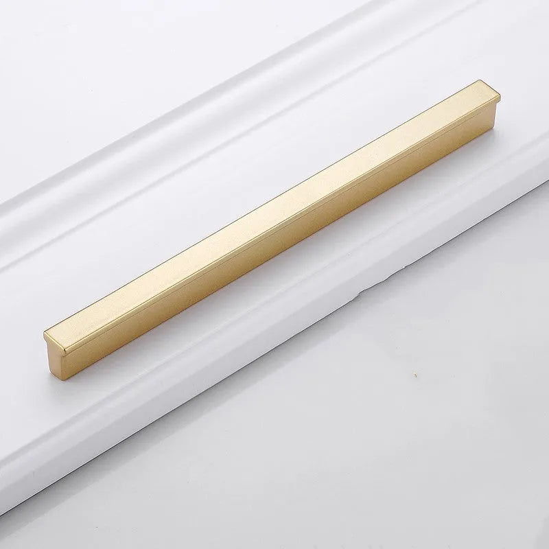 Gold T-shape single hole cabinet handle with aluminium alloy construction and multiple hole spacing options