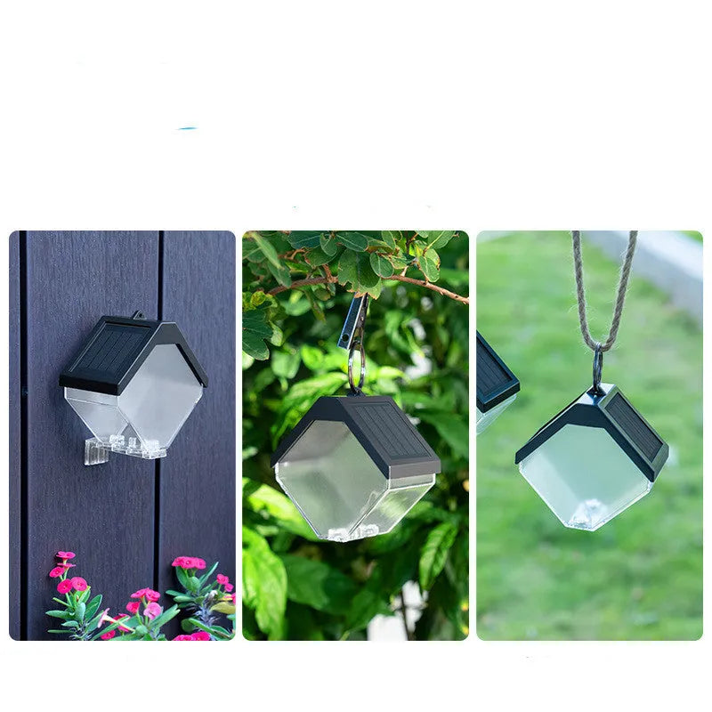 Outdoor solar ice brick chandelier, dual colour LED, IP65, 95 x 95 x 48 mm, with hanging clip