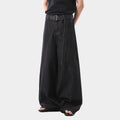 Black high waist straight leg jeans with zip placket fly, shown on model demonstrating fit and silhouette