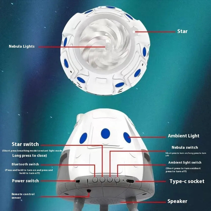 Space capsule USB projection lamp in Space White colour with remote control creating Galaxy starry atmosphere lighting