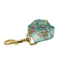 Rose pattern with green background fabric dog collar, leash, detachable bow, and vest set for pets.