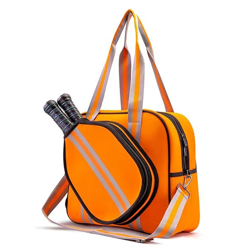 Neoprene Oak sports bag with dry wet separation, large capacity, and colour options including orange, black, and camouflage green