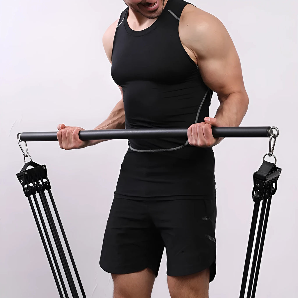 Pilates stick handle accessories with bearing ring in steel and EVA construction showing 980mm and 1000mm length options
