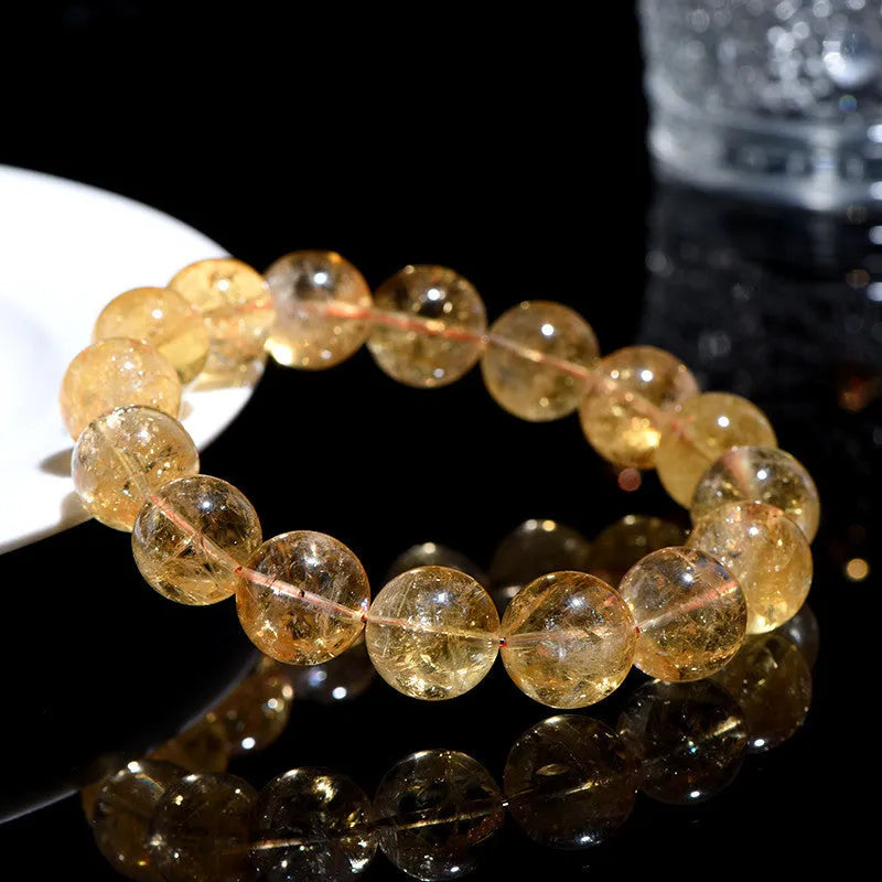 Natural yellow citrine bracelet with geometric beads in multiple size configurations from 4mm to 20.8mm diameters
