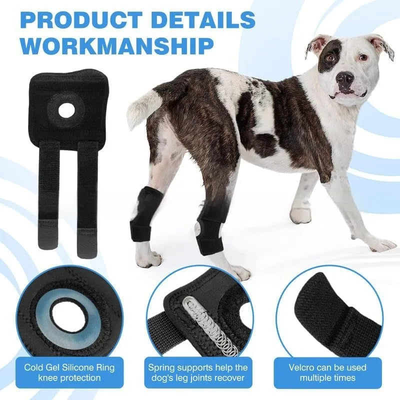 Black dog leg guard with adjustable straps for joint support during ACL tear recovery