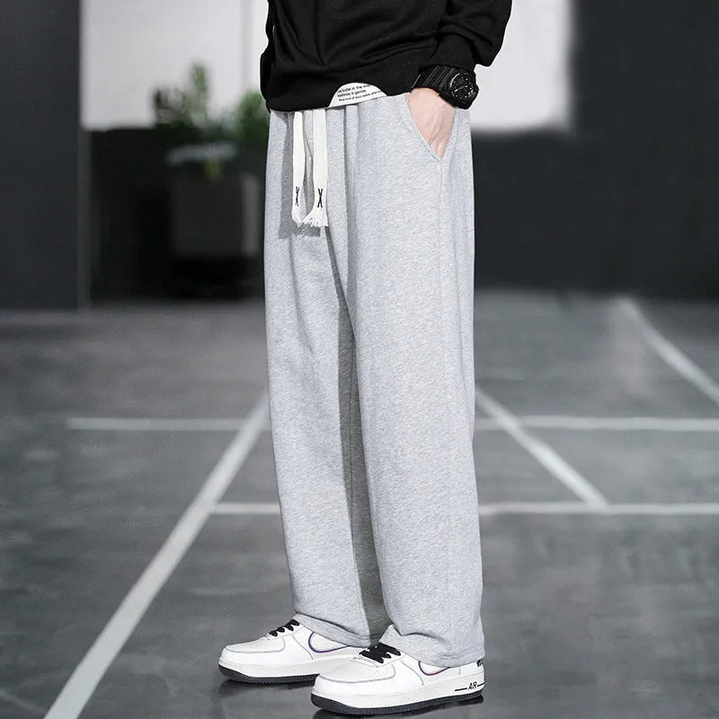 Men's grey bamboo fibre casual sports trousers with a high waist and multiple pockets