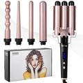 Rose gold five-in-one hair curler with LCD screen and multiple interchangeable curling tubes