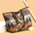 Women's blue brown PVC handbag with sandwich pocket design for business and travel