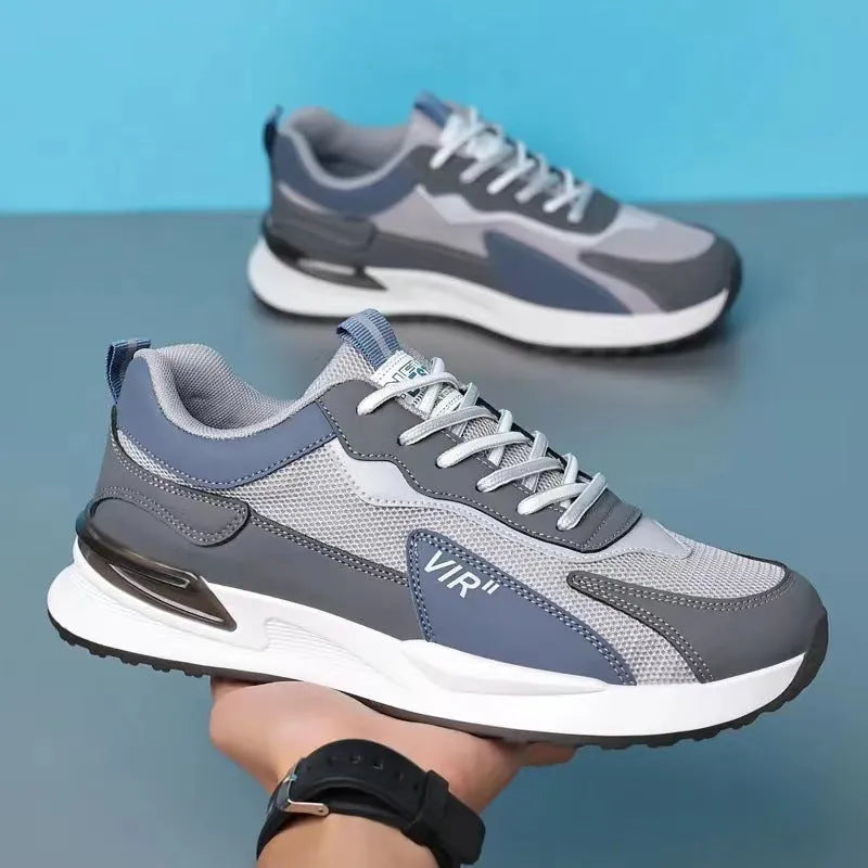 Men's colour block mesh sneakers with lace-up design and injection moulded sole