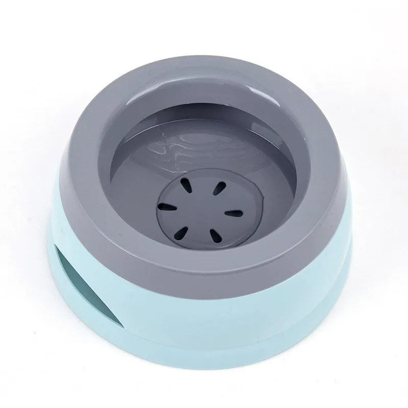 Grey pet drinking bowl with a floating ball on the water surface