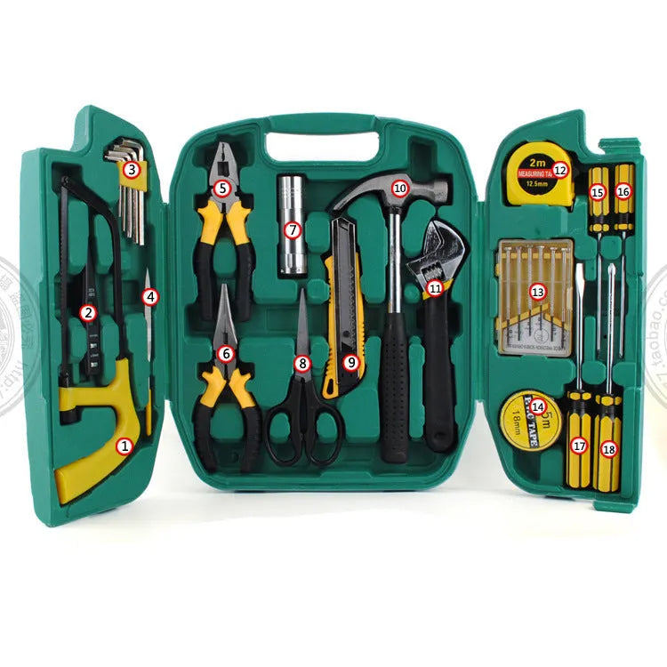 27-piece car emergency tool kit in a tool box, malleable iron, dual-use for home and car maintenance