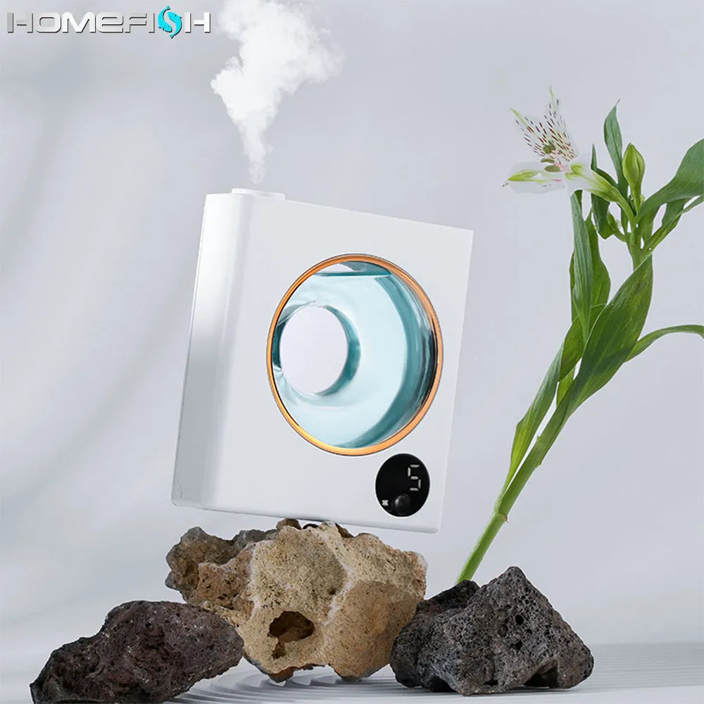 White wall-mounted automatic aromatherapy machine with USB charging port and essential oil bottles