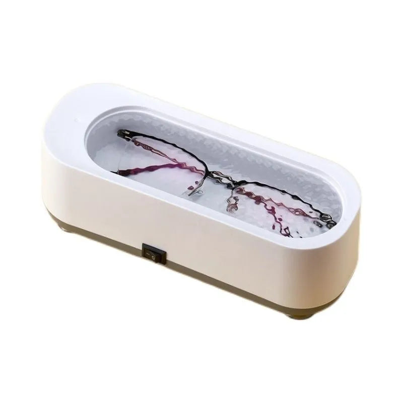USB glasses cleaning machine with mechanical control and 300ml capacity, shown with glasses.