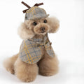 Camel-coloured cotton pet cloak with adjustable hat in detective suit style