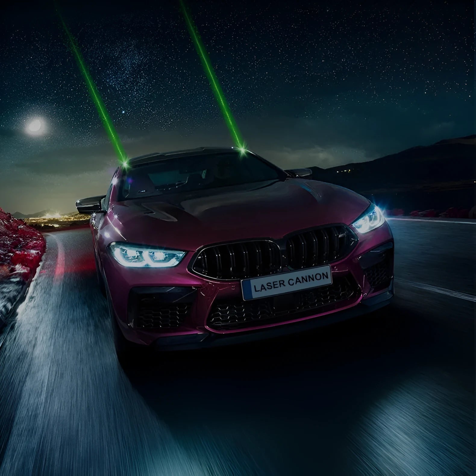 Remote-controlled black car strobe light for anti-collision warning in rain and fog weather.