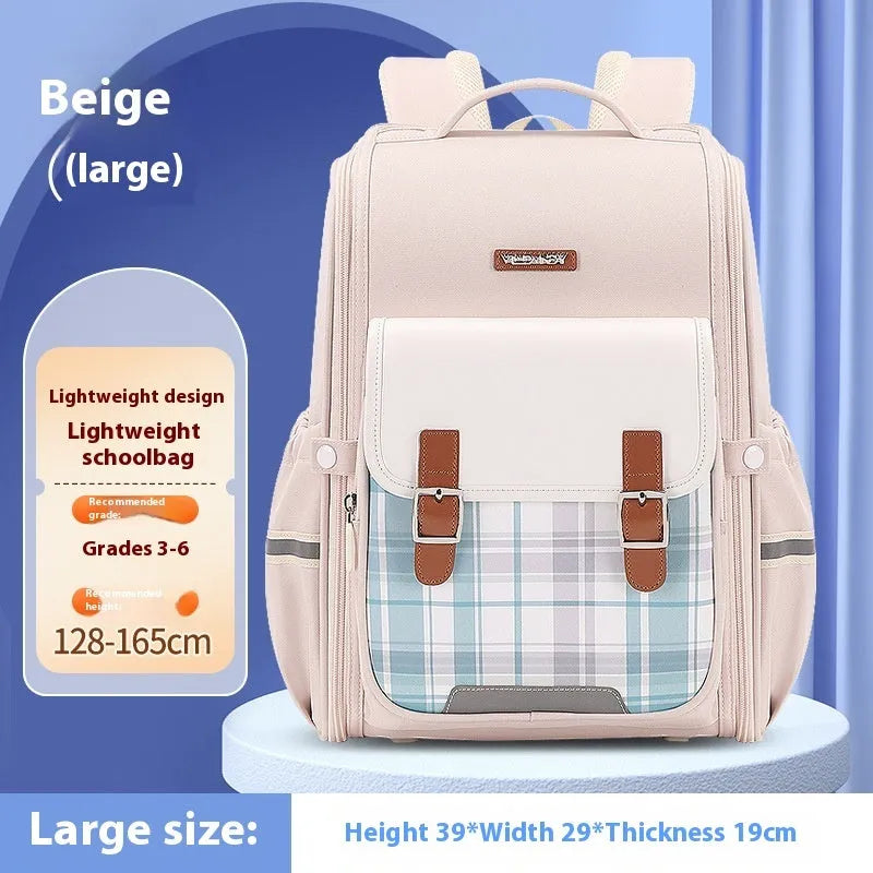Student schoolbag in Oxford cloth with modern design, showing navy blue small size and royal blue large options