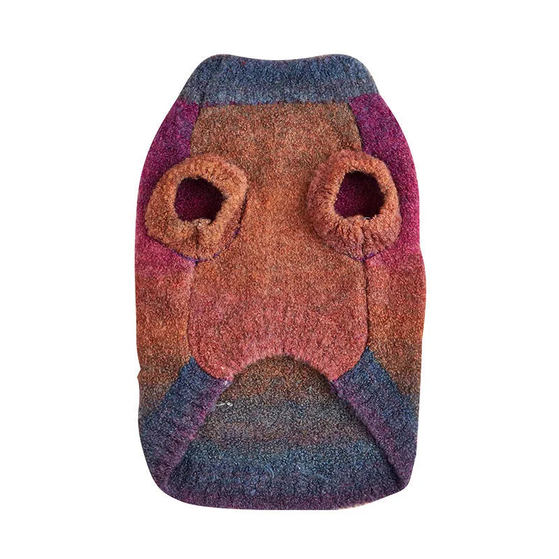 Dopamine-style pet sweater with rainbow circle patterns in wool acrylic blend fabric