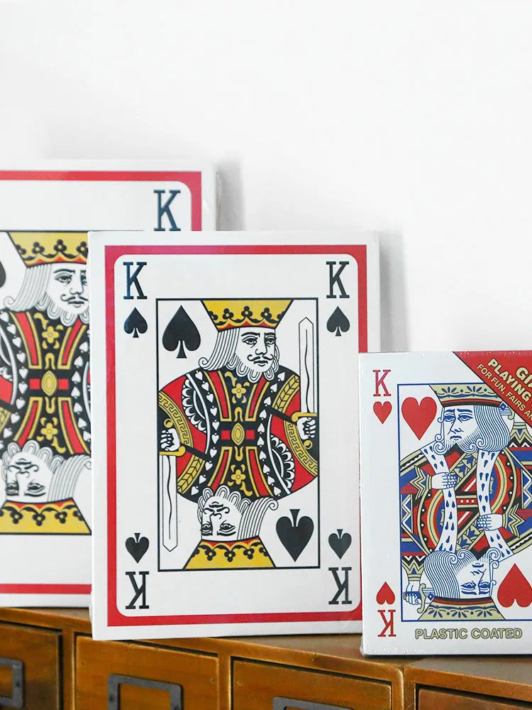 Oversized playing cards showing four, six, and nine times size options compared to standard cards