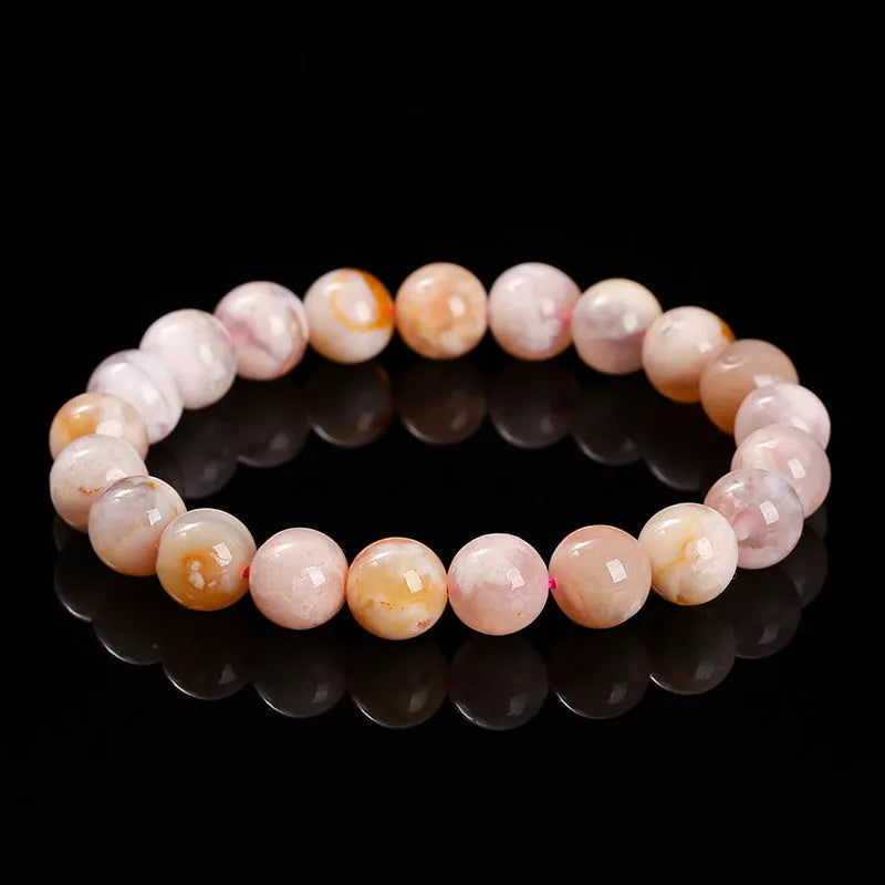 Natural cherry agate bracelet with 3A cherry blossom colour geometric round beads