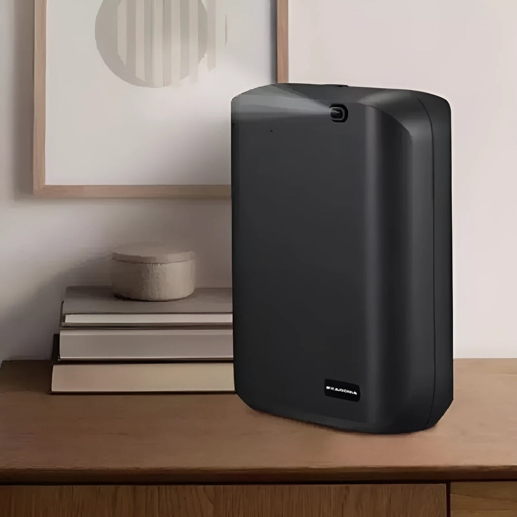 White smart HVAC wall mount essential oil diffuser with 150ml capacity and app control interface