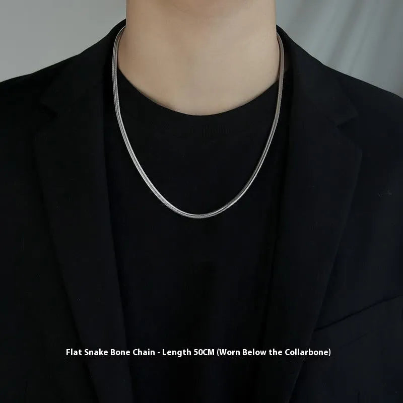 Titanium steel U-shaped pendant necklace with 50cm flat or square snake bone chain, polished finish