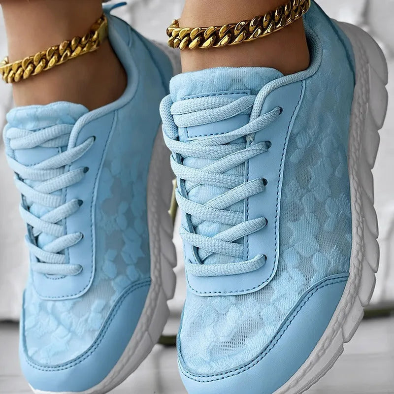 Women's canvas sports shoes with breathable upper, flat heel, and soft bottom in black, blue, pink, or white