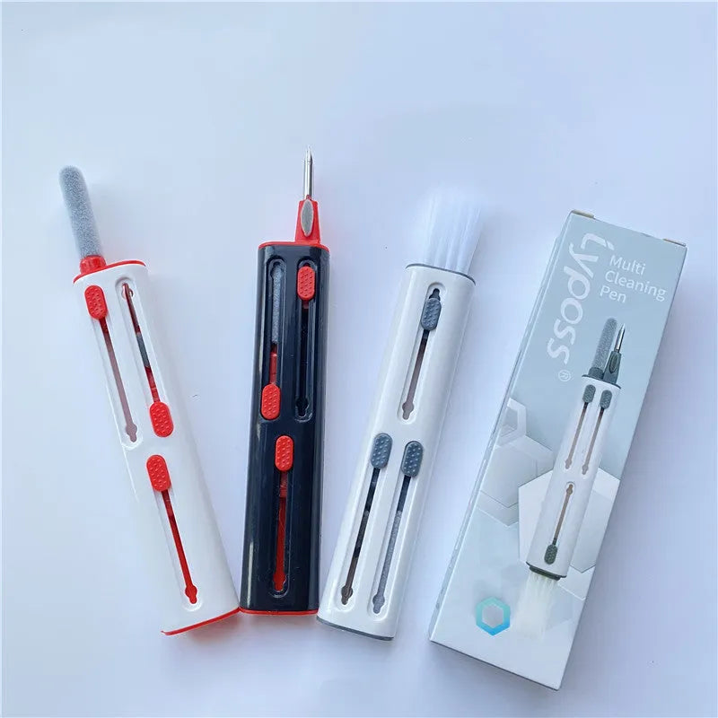 White and red cleaning pen for AirPods Pro with multiple heads including a brush and metal nib.