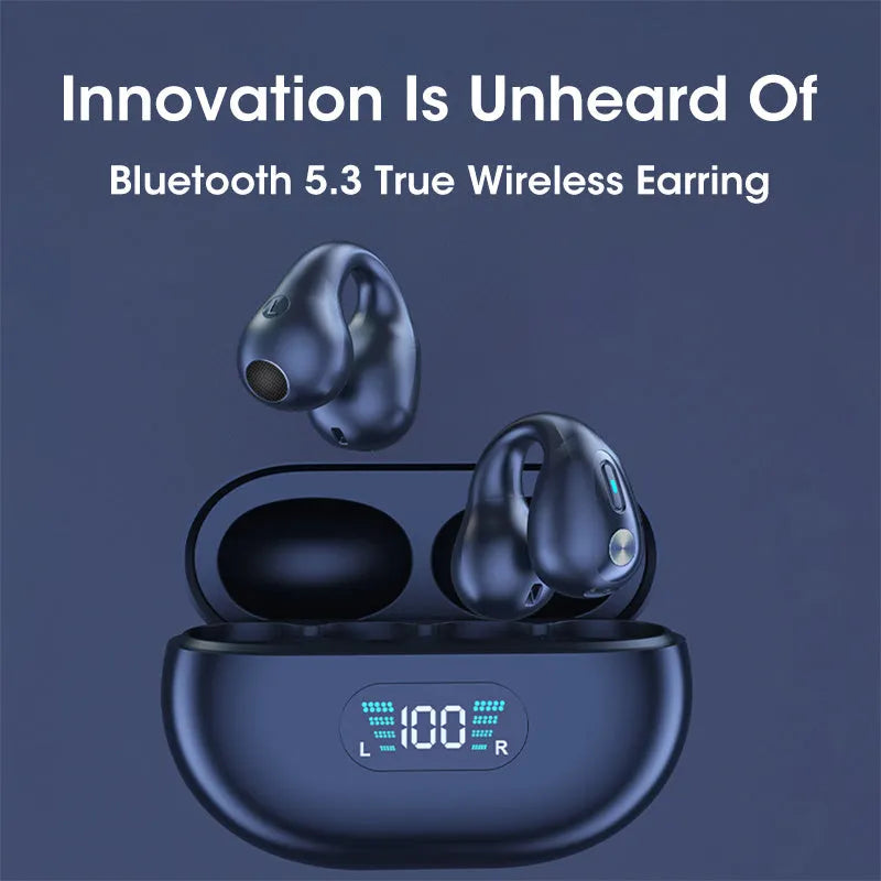 Bone conduction Bluetooth headset clip in black colour with ear clip design and charging cable