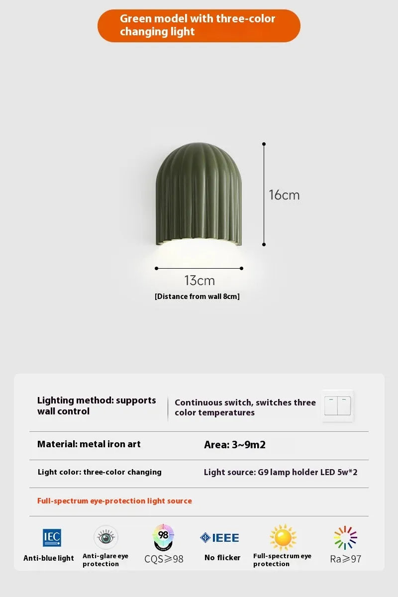 Modern corridor wall lamp with metal ironwork frame and resin decorative elements in beige colour