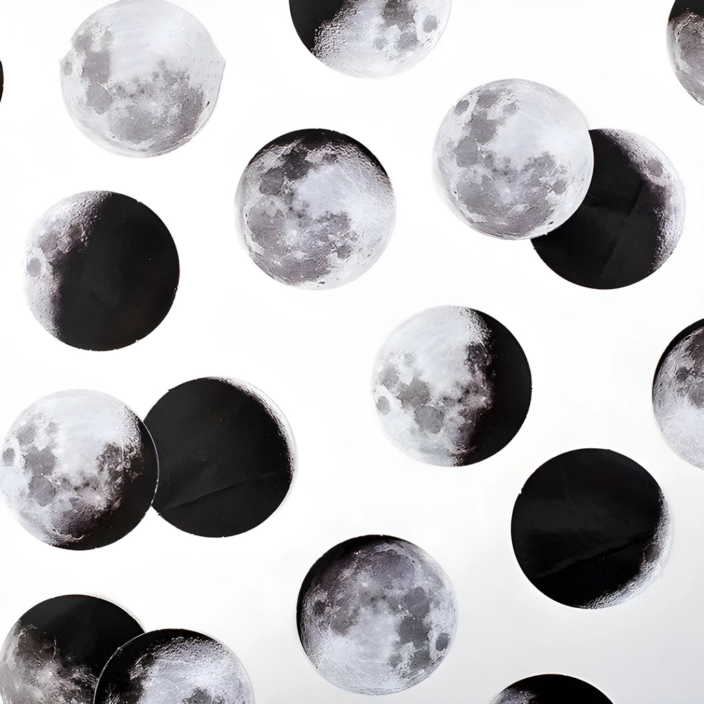 Black moon phase and calendar planet decorative stickers on a sheet, 45 pieces for planners
