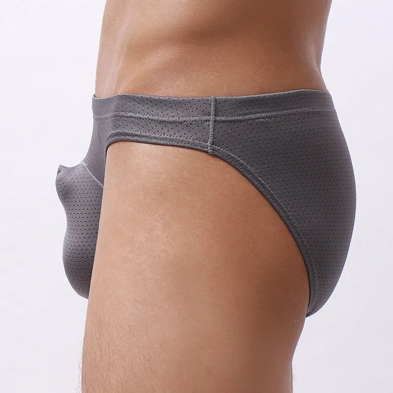 Men's transparent loose underwear in nylon fabric, available in white, blue, black, gray, and sky blue colours, sizes S to XL