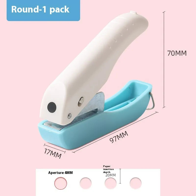 Small manual punching machine with embossed kindergarten patterns creating 4mm and 6mm holes plus love and star shapes